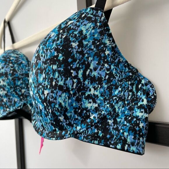 [36B]🦋LA Senza Aqua Blue & Black Dot Splatter Print | Lightweight T-Shirt Bra - Picture 6 of 13